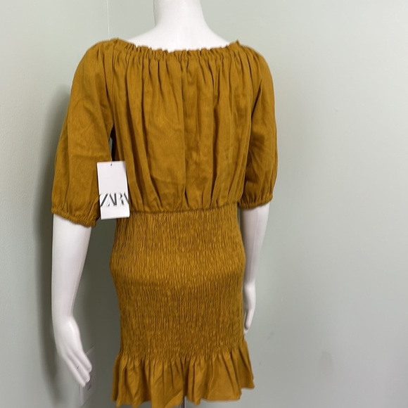 Zara smocked mustard off the shoulder dress NEW - Picture 11 of 12
